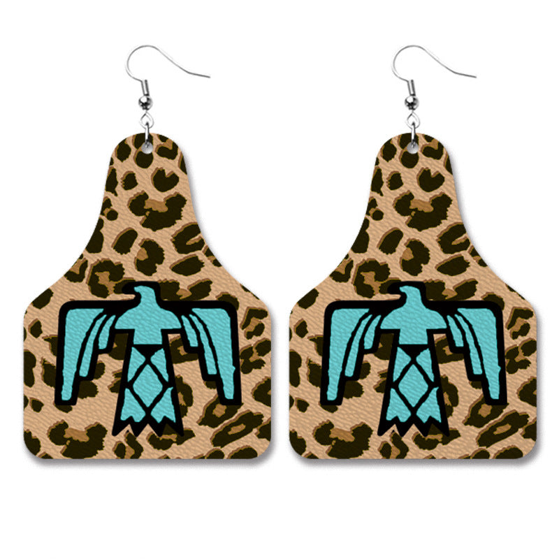 Wholesale Western Cowboy Retro Leather Geometric Old PU Personalized Earrings